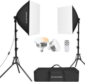 Affordable three-point lighting kit set up in a creator studio
