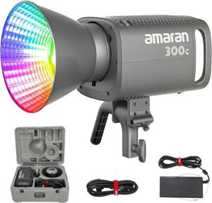 Amaran 300c with its carrying case and power cords.