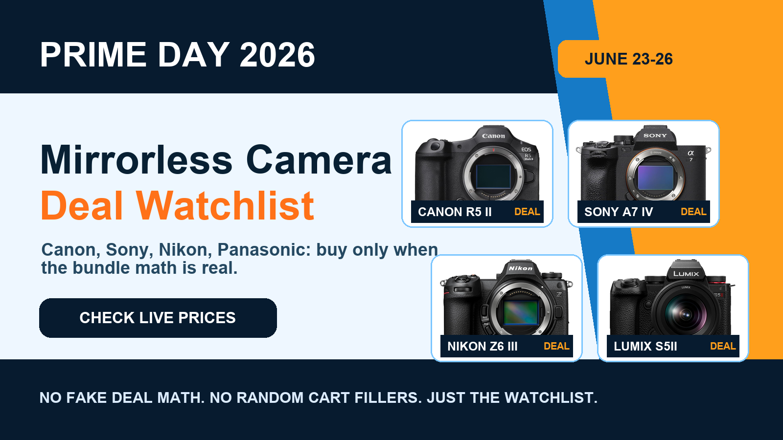 Prime Day 2026 mirrorless camera deal watchlist for Canon Sony Nikon and Panasonic creators