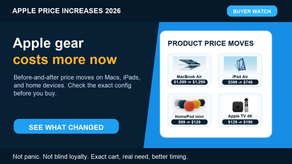 Apple price increases 2026 hero featuring product thumbnails and before after price movement