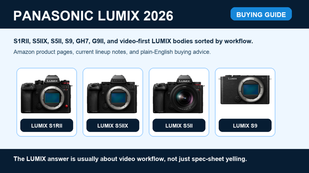 Best Panasonic LUMIX Cameras in 2026: Ultimate S Series, GH, and Video Body Buying Guide hero graphic with product images