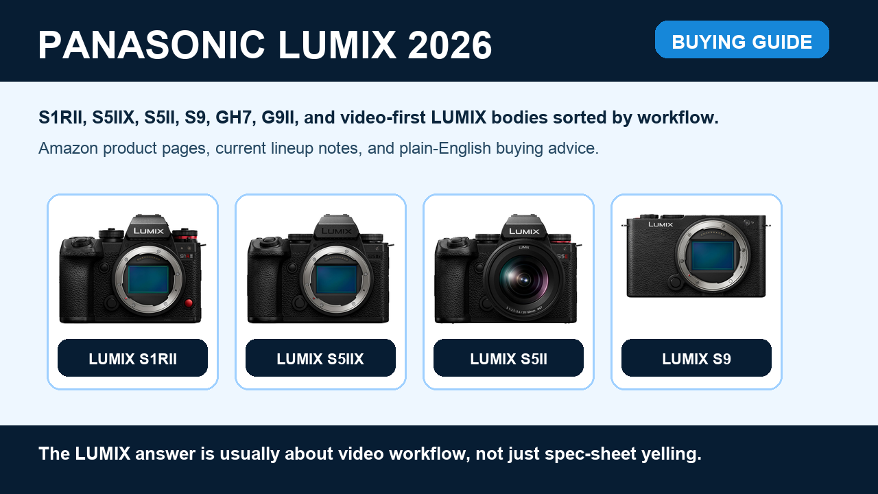 Best Panasonic LUMIX Cameras in 2026: Ultimate S Series, GH, and Video Body Buying Guide hero graphic with product images