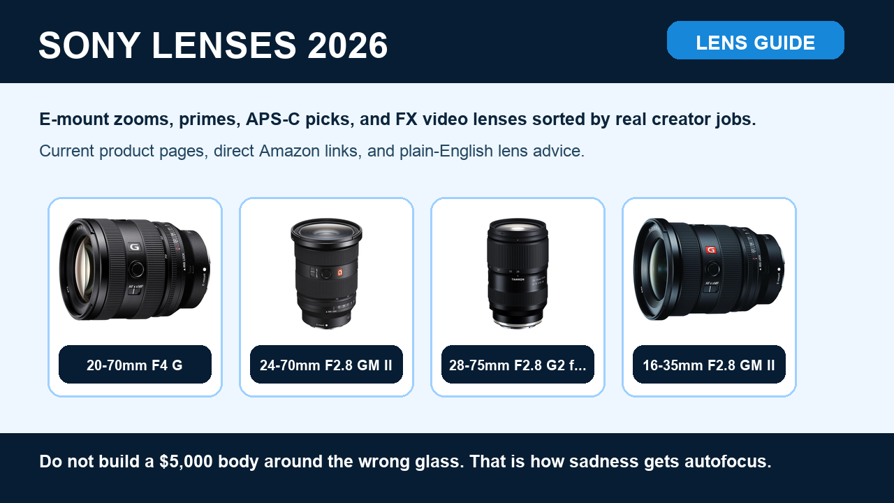 Best Sony E-Mount Lenses in 2026: Ultimate Full-Frame and APS-C Buying Guide hero graphic with product images