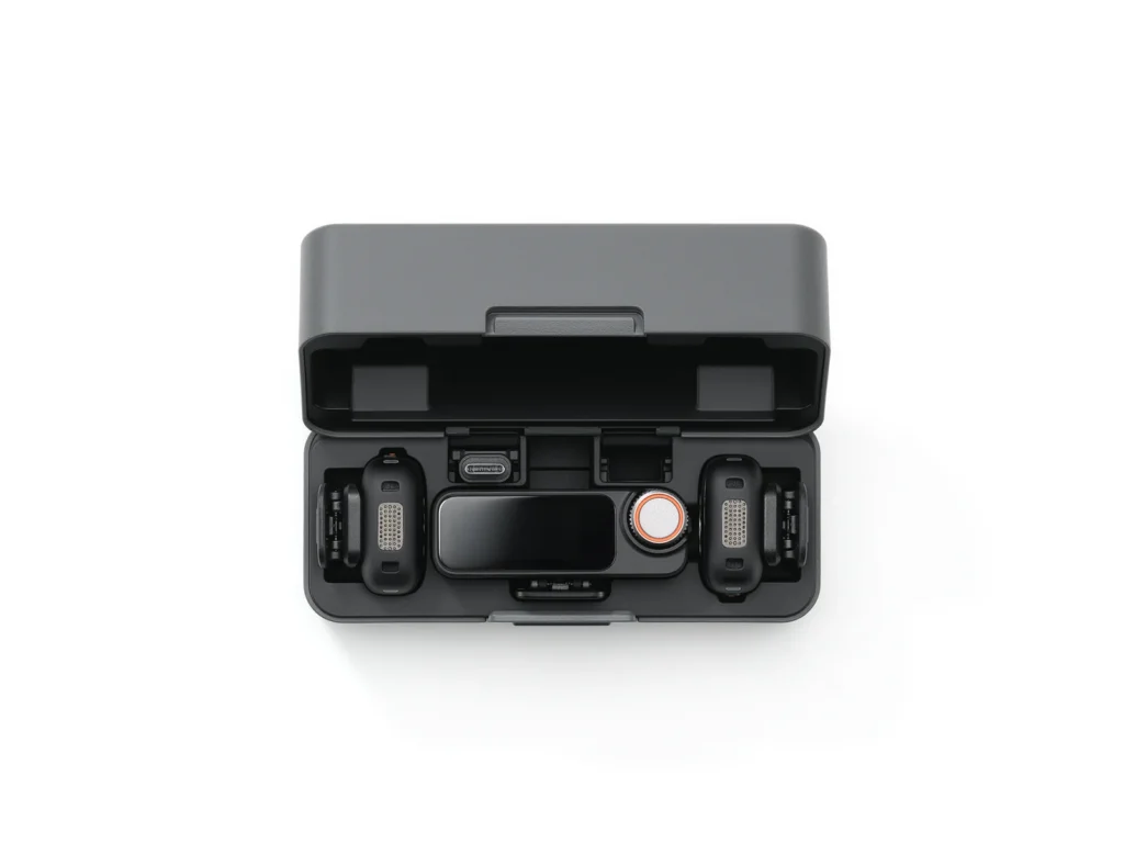 DJI Mic 3 kit with two transmitters, receiver and charging case